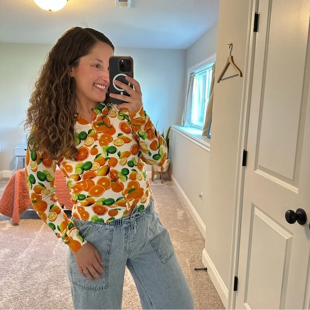 Vintage Lord & Taylor Citrus Orange Lime Cotton Cardigan XS